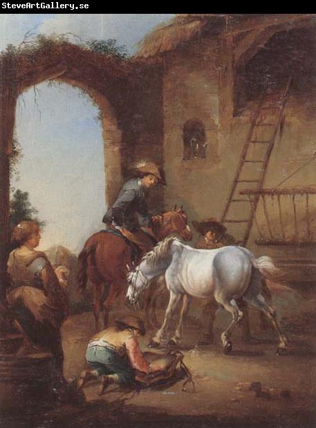 unknow artist Horsemen saddling their horses